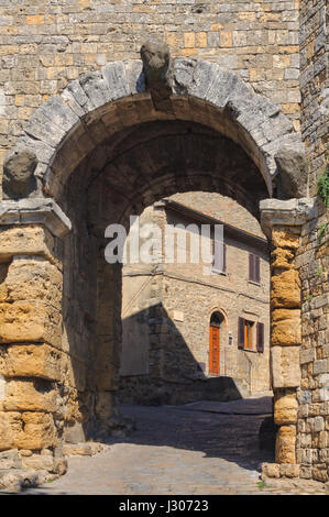 Porta all' Arco, one of city`s gateways, is the most famous Etruscan architectural monument in Volterra, Italy Stock Photo